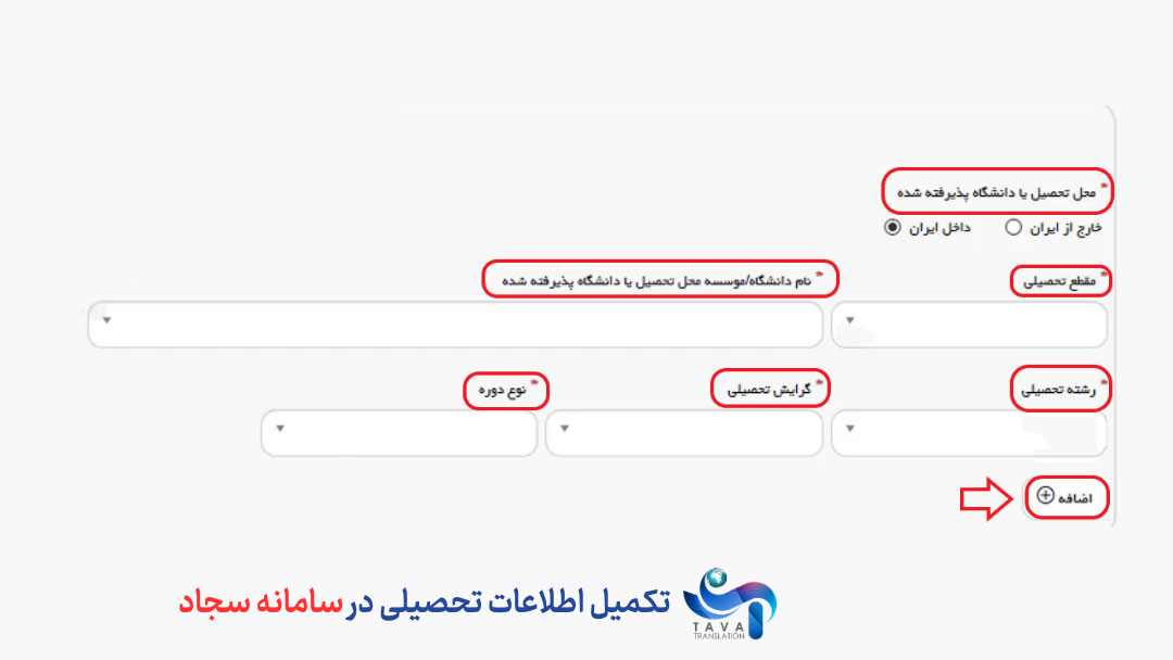 روش وارد کردن اطلاعات تحصیلی در سامانه سجاد